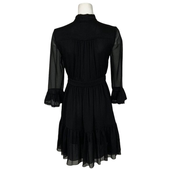 Kate Spade Sequins Cherries Shirtdress 4 Black Mini Bow Tie Neck Ruffle Formal - Picture 2 of 12